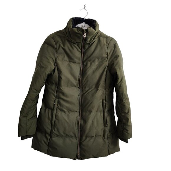 Zara Puffer Coat Jacket Small Army Green Winter Lined‎ Pockets Zip - Picture 1 of 15